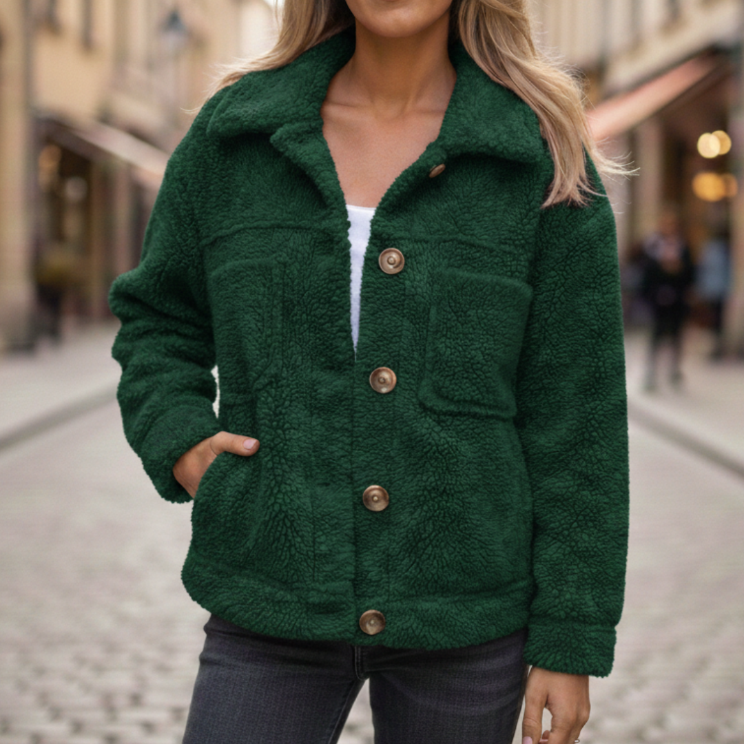 Veste d'automne pour femme à boutons devant en polyester