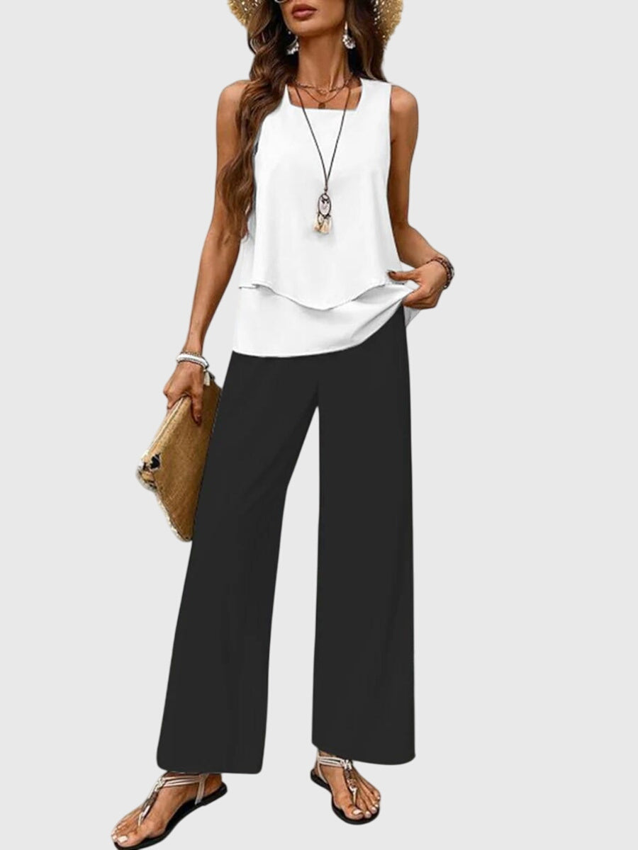 Women's Two-Piece Set Sleeveless Slim Fit Button-Up Summer