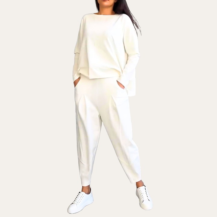 Damen Loungewear Anzug Set Leinen Hose Bluse Bequem Elegant | Vestea