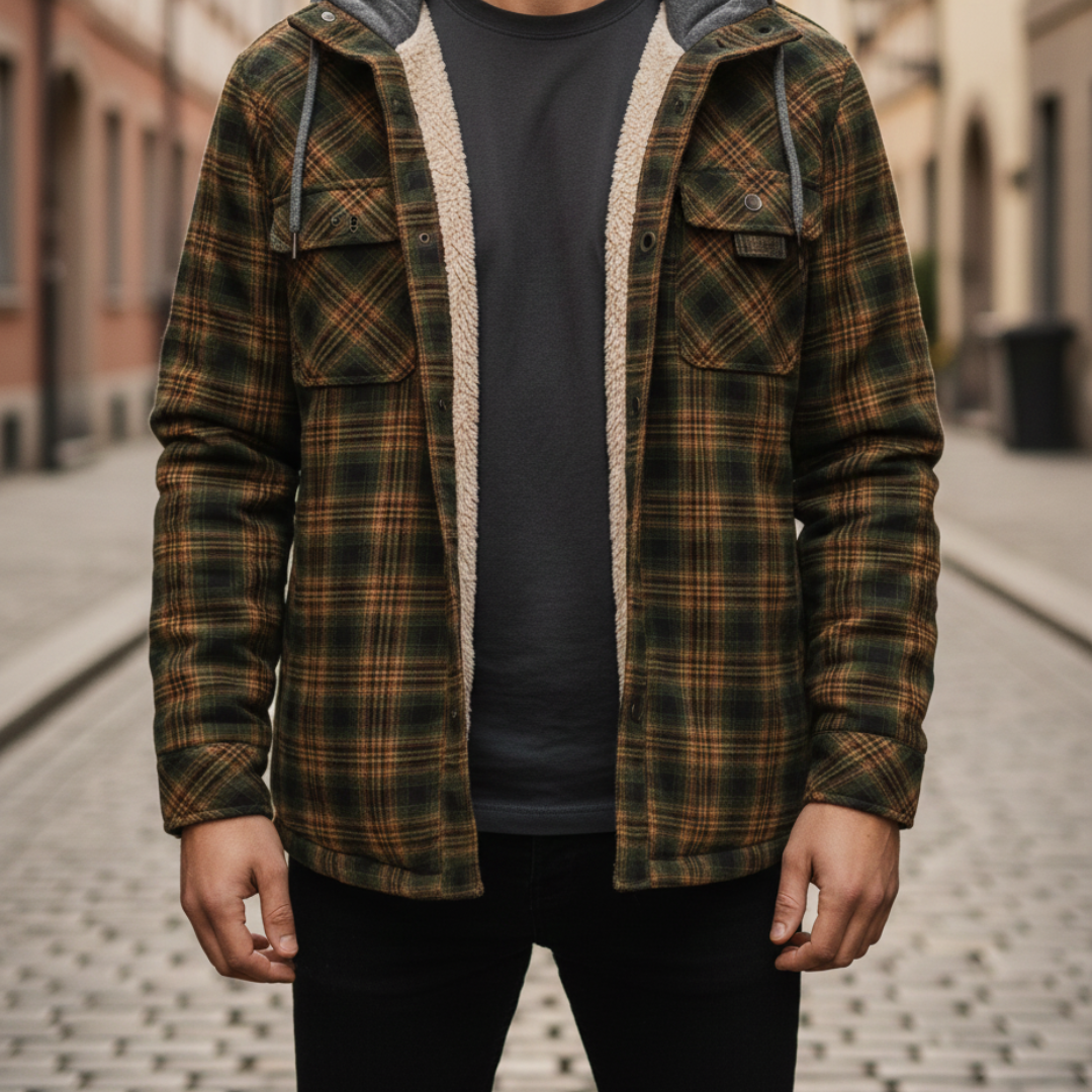Herren-Flanelljacke mit Karomuster und Kapuze | Vestea