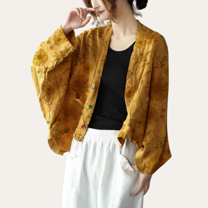 Damen Leinen Bluse Kimono Style Oversize Cardigan Langarm Jacke | Vestea