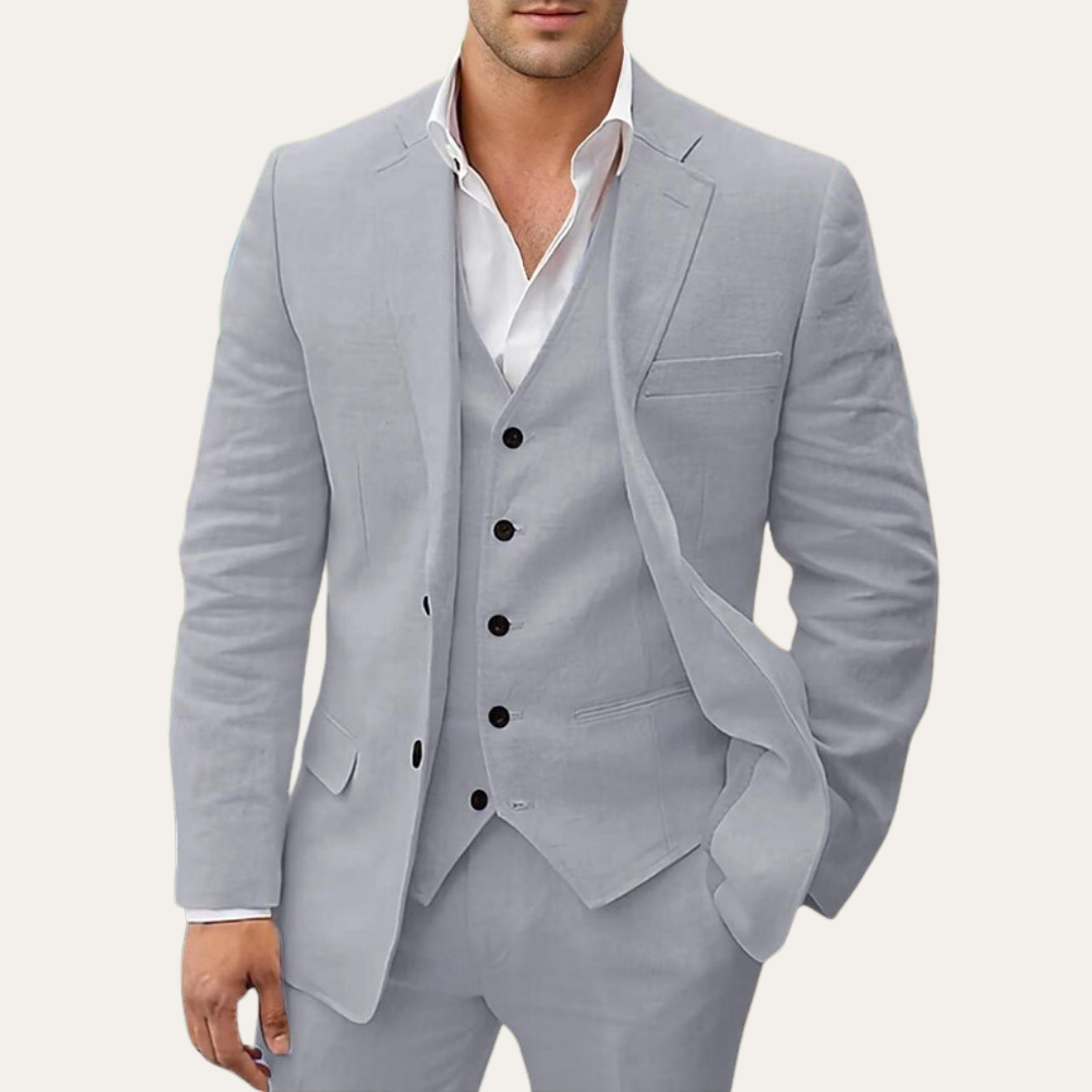 Herren Sommer Anzug 3-teilig Leinen Look Slim Fit Festlich | Vestea