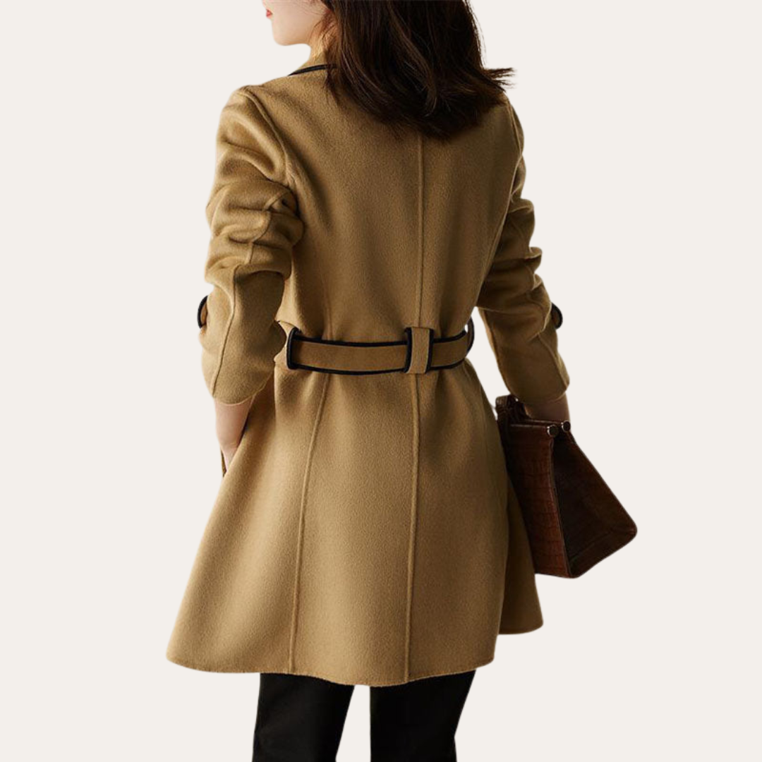 Damen Mantel Wollmischung Bicolor Gürtel | Vestea