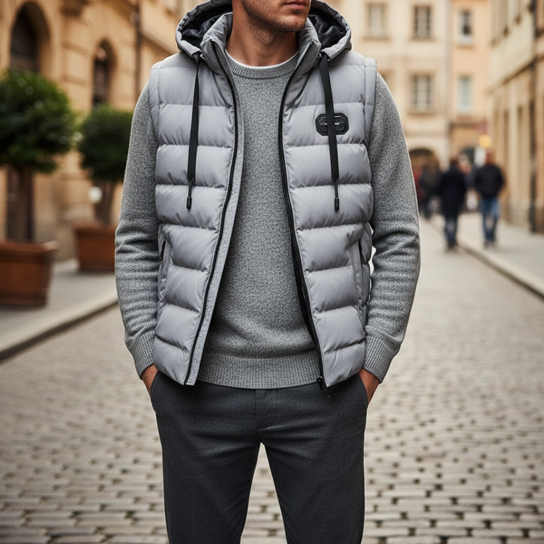 Steppweste für Herren mit Kapuze wattierte Winterjacke für draußen | Vestea