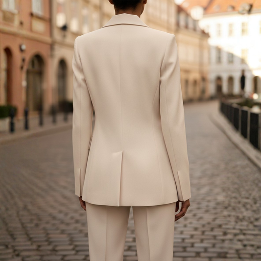 Suit Set Double-Breasted Blazer Straight Leg Pants Womens