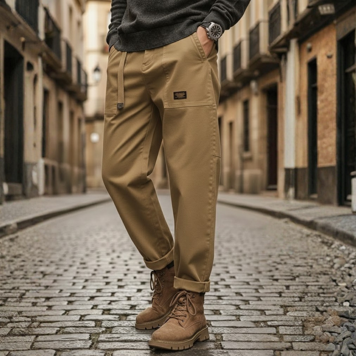 Pantalon cargo en coton à lavage vintage coupe décontractée pour homme