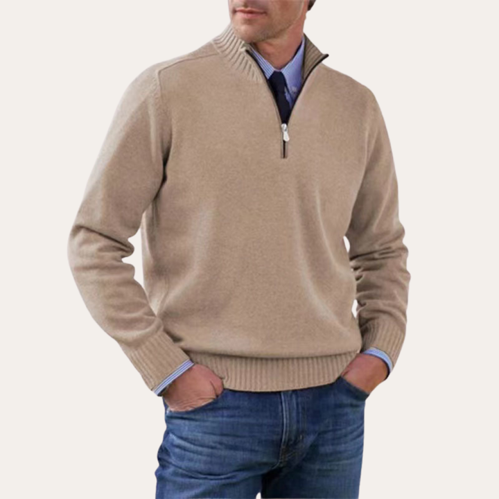 Herren Strickpullover mit Reißverschluss Stehkragen Baumwollmix Freizeitmode | Vestea