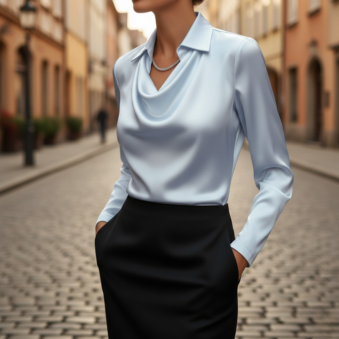 Damen Bluse mit Wasserfallausschnitt Elegant | Vestea