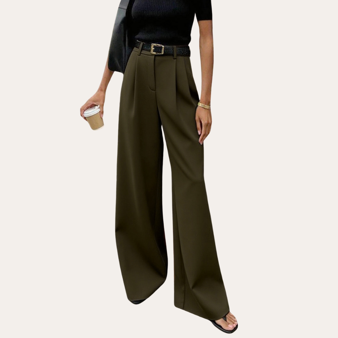 Damen Hose High Waist Weites Bein Elegant Anzugstil | Vestea