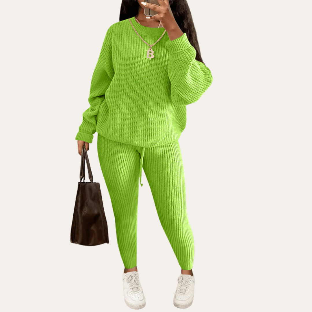 Damen Strick Zweiteiler Pullover Hose Freizeit Set | Vestea