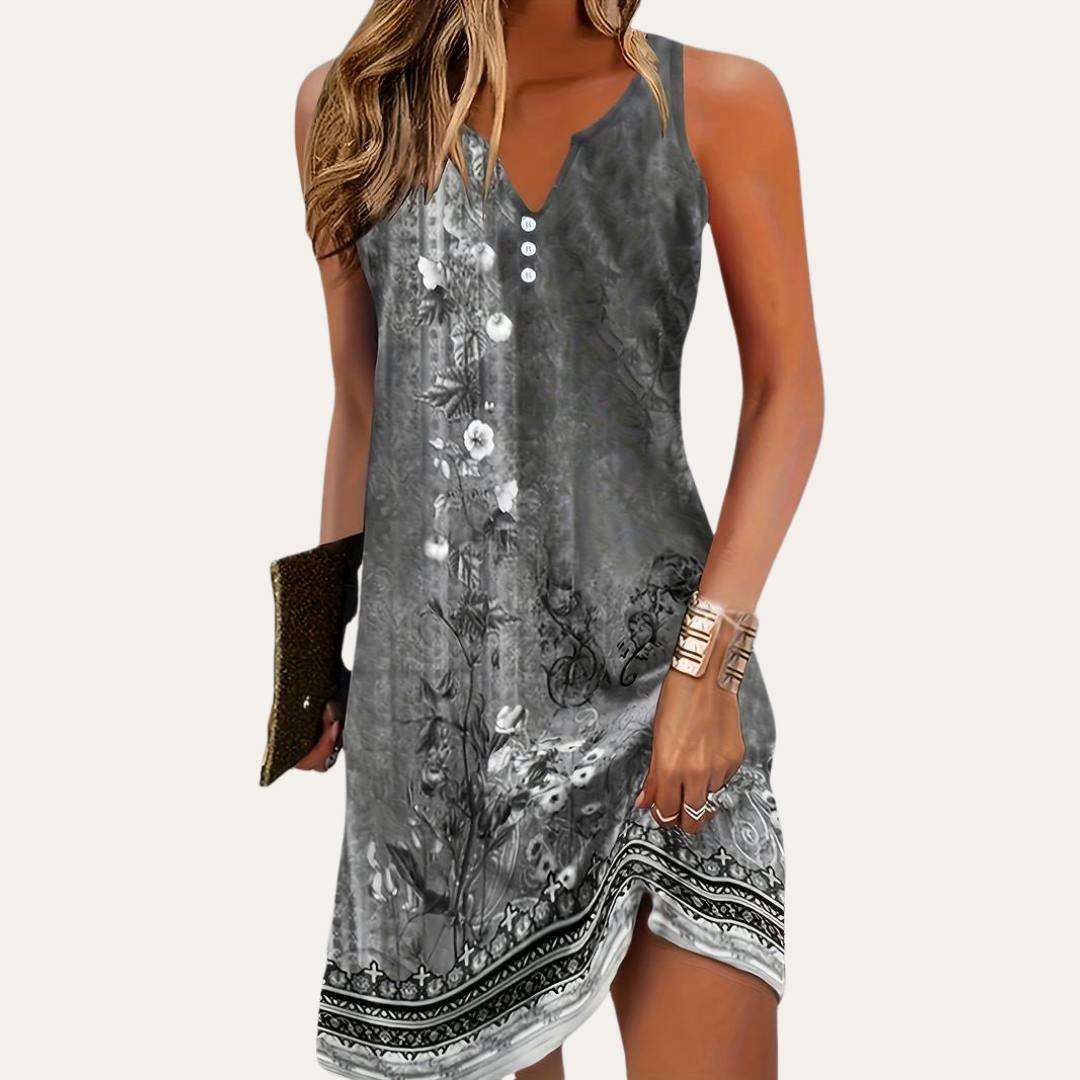 Damen Sommerkleid mit V-Ausschnitt und Knöpfen Freizeitkleid | Vestea