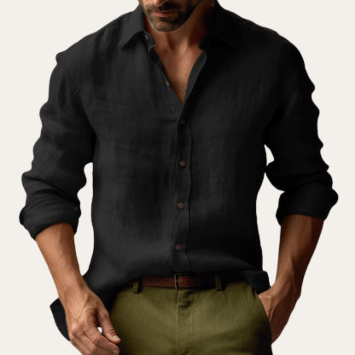 Herren Leinenhemd Langarm Freizeit Regular Fit | Vestea