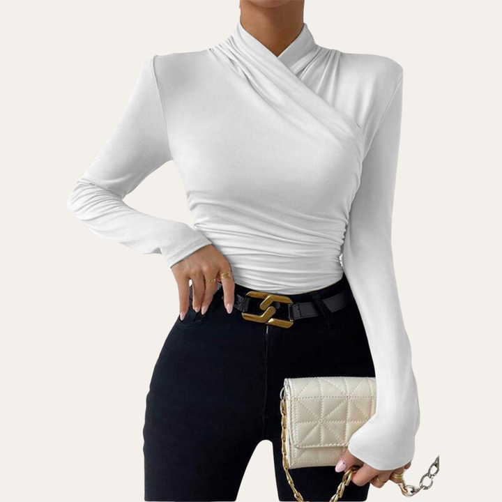 Damen Wickelshirt Langarm Slim Fit Bluse | Vestea