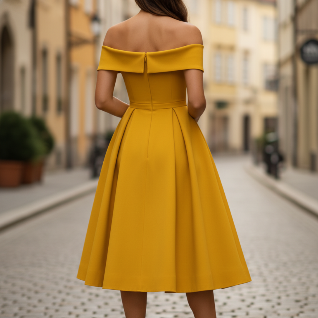 Schulterloses Damenkleid mit ausgestelltem Rock | Vestea