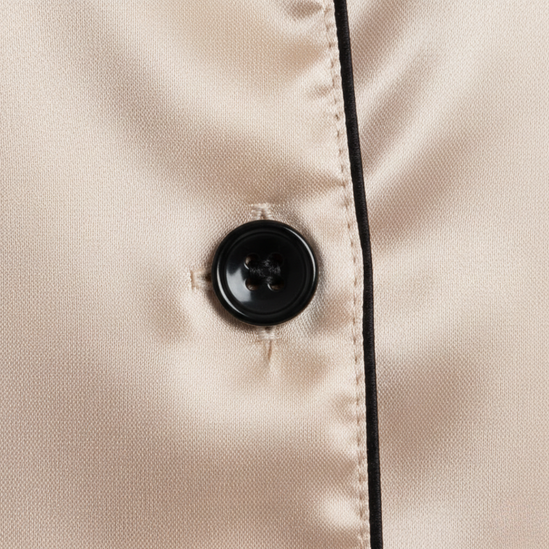 Conjunto de ropa de dormir con botones al frente, satén, pierna recta para mujer