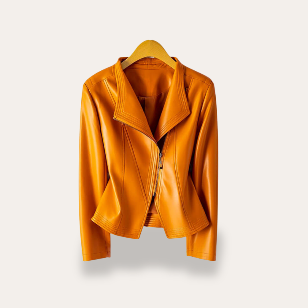 Damen Lederjacke mit Reißverschluss und Kragen | Vestea