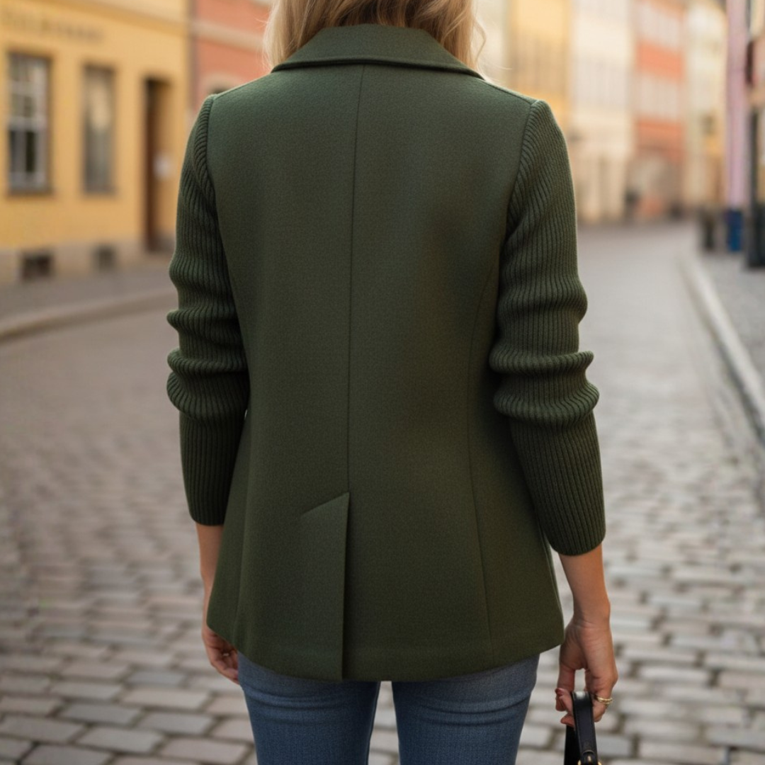 Blazer de Doble Botonadura con Mangas de Punto para Mujer