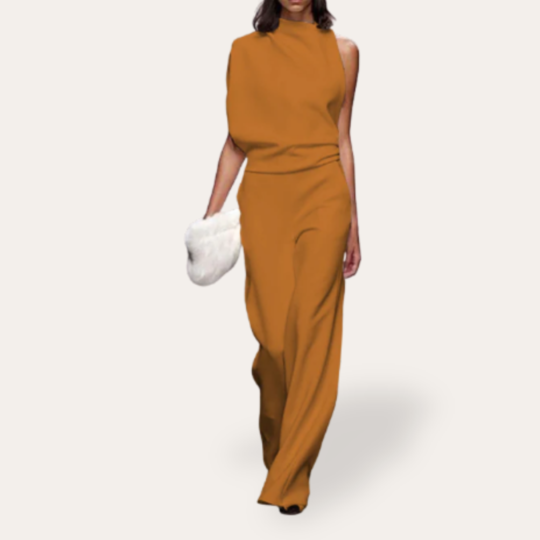 Damen Ein-Schulter Jumpsuit Elegant Weitbein Festlich | Vestea
