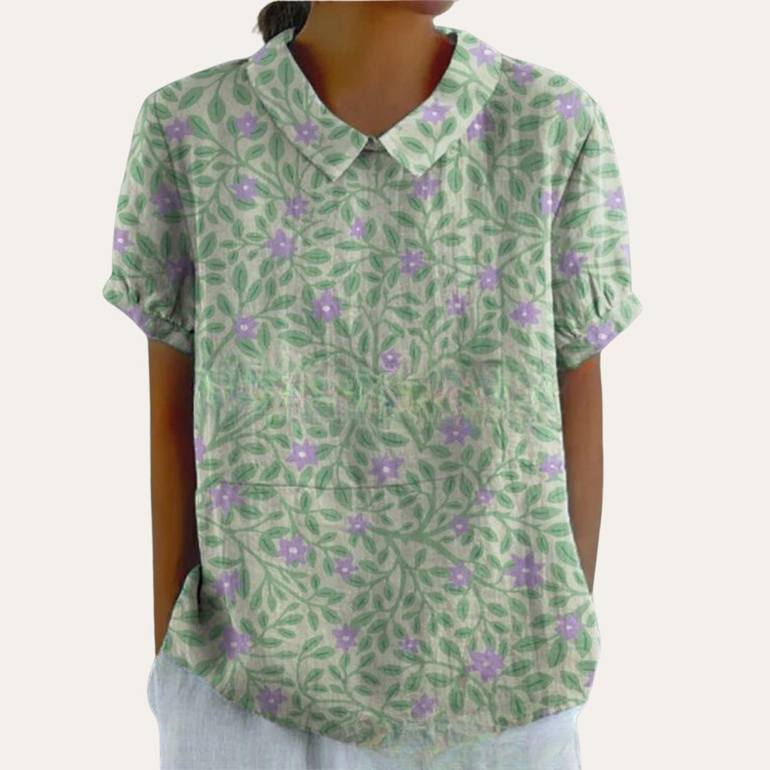 Damen Bluse mit Blumenmuster und Kragen Sommeroberteil | Vestea