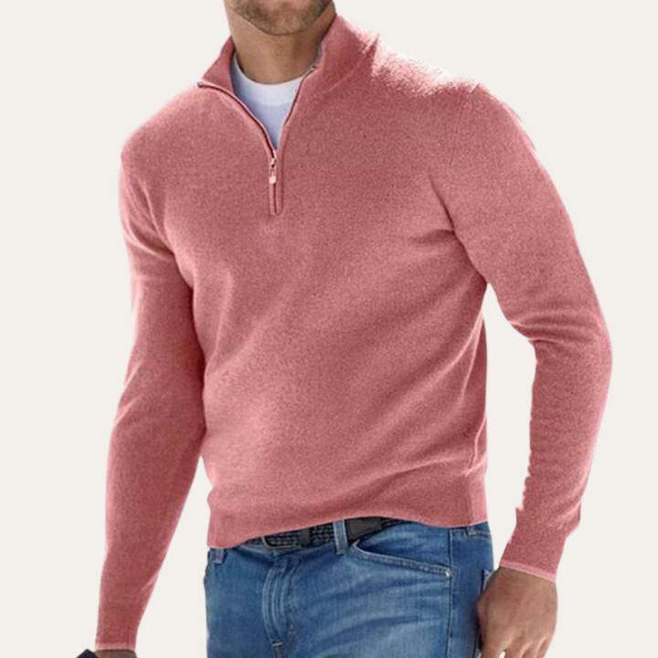 Herren Feinstrickpullover Halbzip Langarm Materialmix Freizeit | Vestea