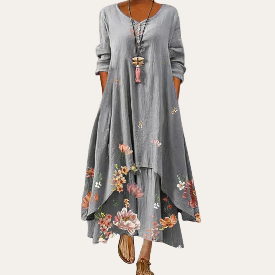Blumenmuster Maxikleid Damen, Baumwolle | Vestea