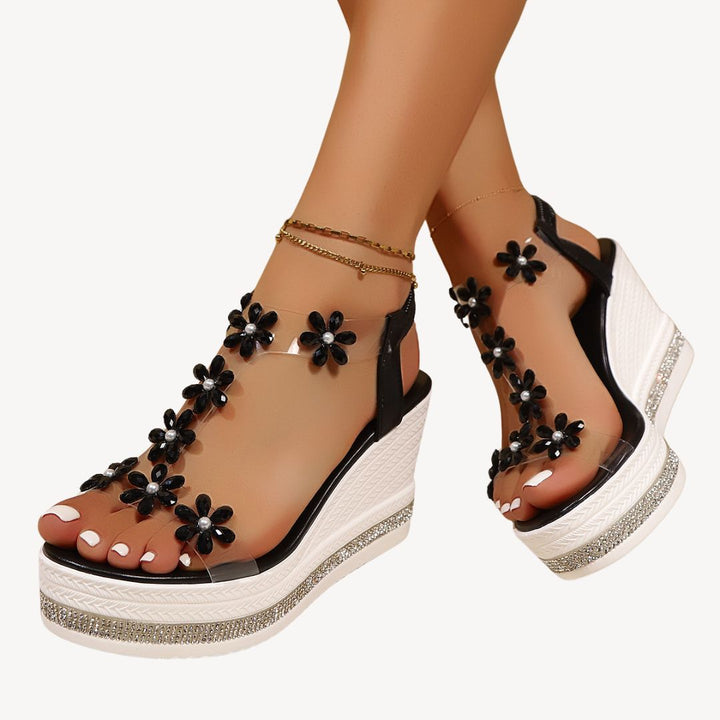 Damen Orthopädische Keilsandalen, Blumen & Transparent | Vestea