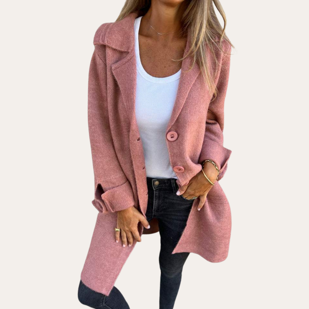 Damen Strickmantel Knielang mit Knöpfen Freizeit Herbstmantel | Vestea