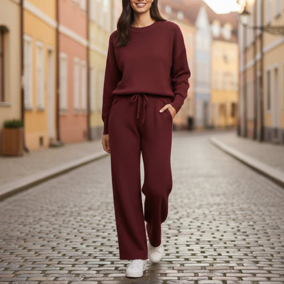Damen-Set aus Pullover und Hose aus weichem Strickmaterial | Vestea