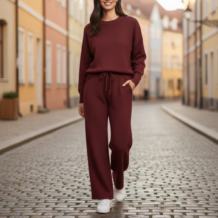 Damen-Set aus Pullover und Hose aus weichem Strickmaterial | Vestea