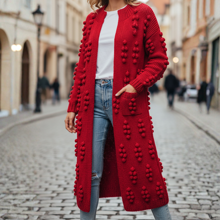 Damen Lange Grobstrick-Strickjacke mit Zopfmuster | Vestea