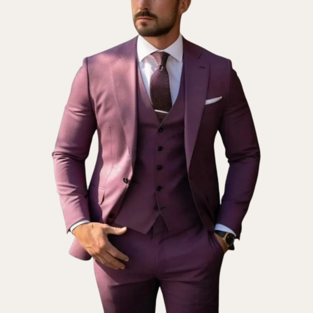 Herren 3-Teiler Anzug Slim Fit Hochzeit Business Polyester | Vestea