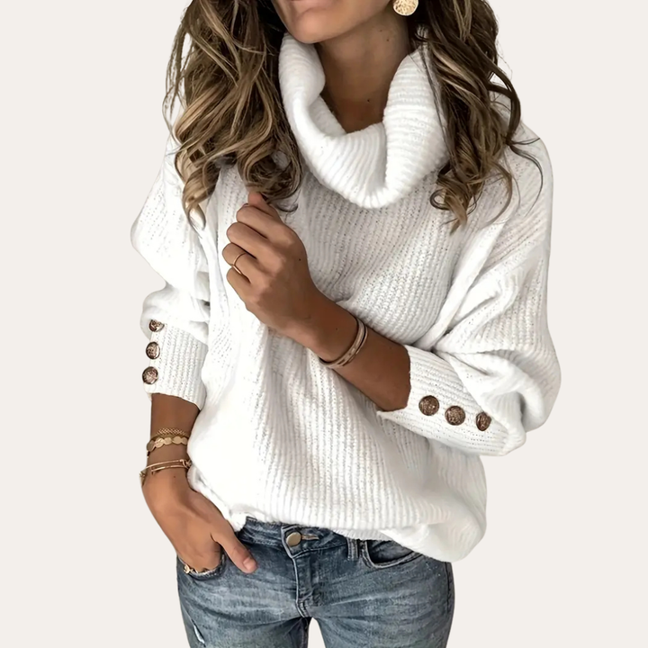 Damen Rollkragen Strickpullover mit Knöpfen | Vestea
