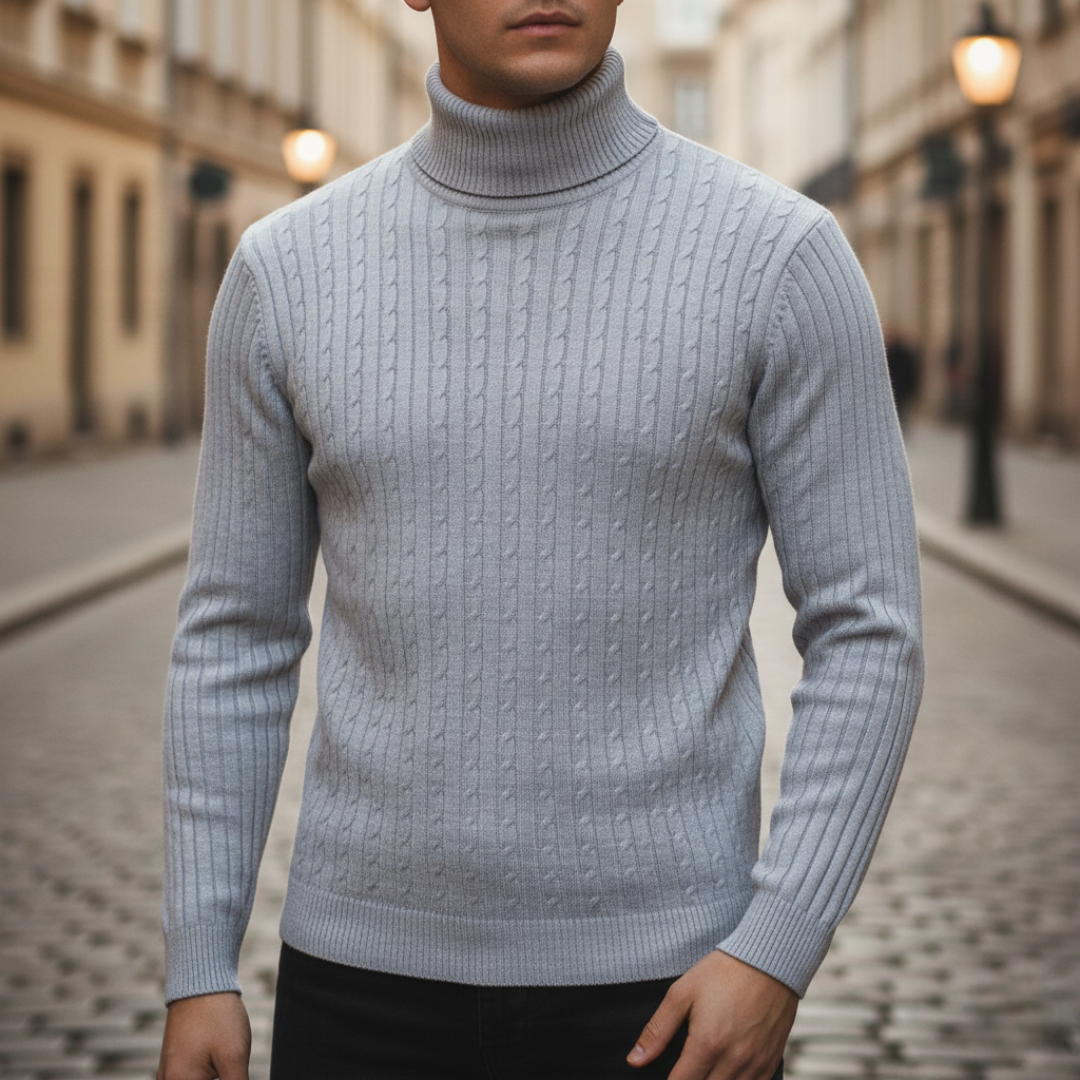 Modische Herren-Rollkragenpullover aus Rippstrick | Vestea