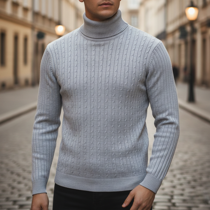 Modische Herren-Rollkragenpullover aus Rippstrick | Vestea