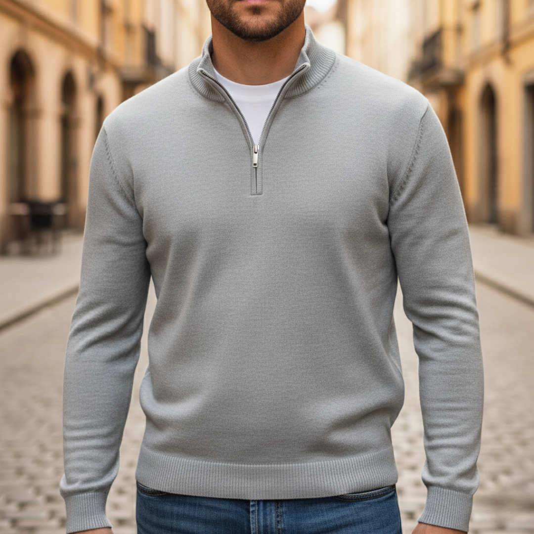 Herren-Feinstrickpullover mit halbem Reißverschluss | Vestea