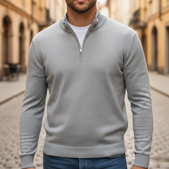 Herren-Feinstrickpullover mit halbem Reißverschluss | Vestea