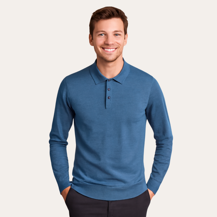 Herren Langarm-Polo-Shirt aus Baumwolle | Vestea