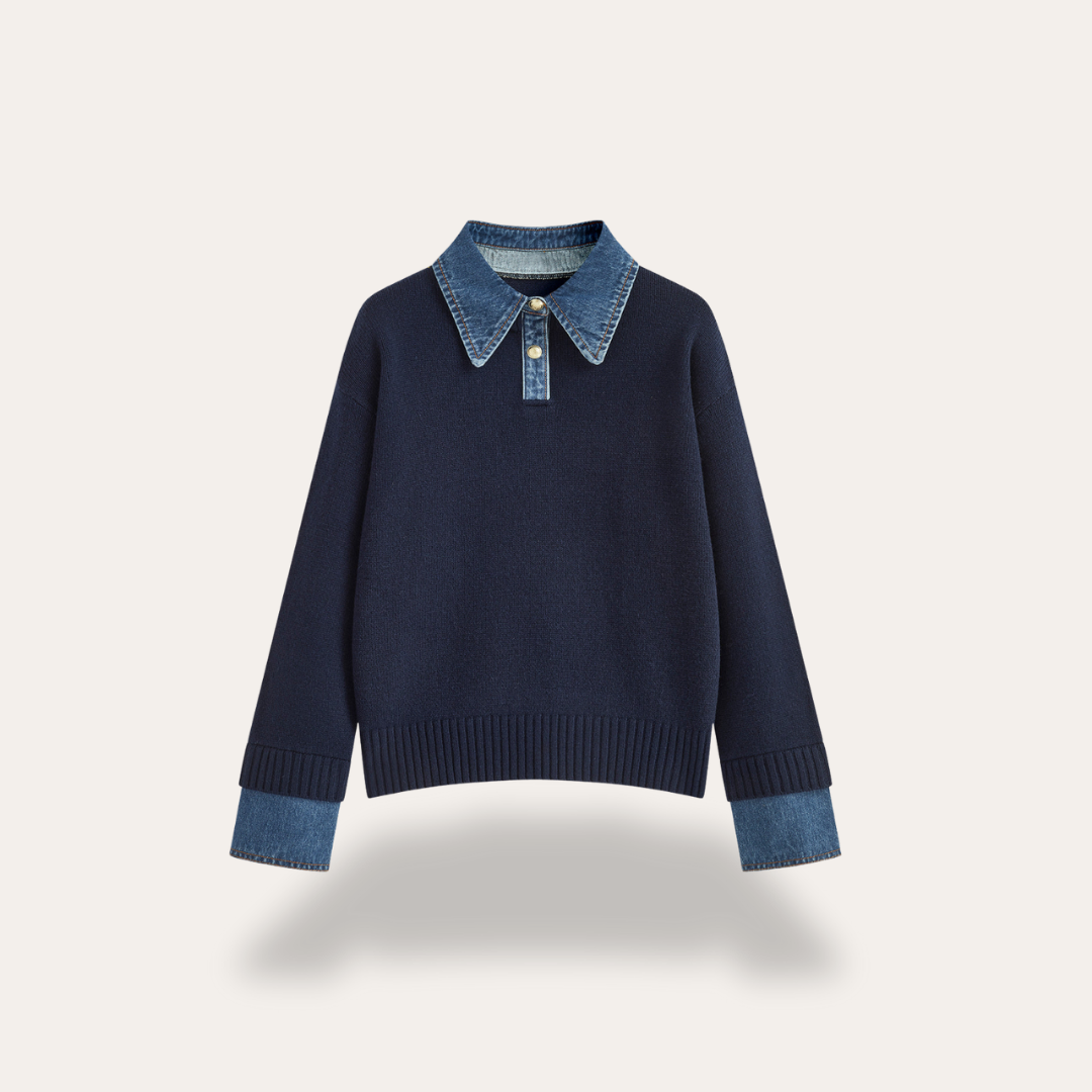 Damen Strickpullover mit Jeanskragen Langarm | Vestea
