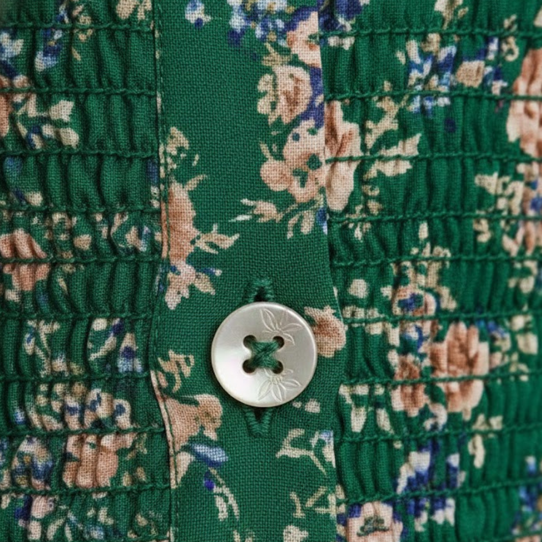 Vestido floral para mujer con escote cuadrado, manga corta y cintura alta
