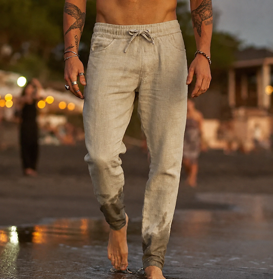 Pantalon décontracté en lin pour homme avec cordon de serrage