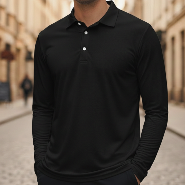 Mens Polo Shirt Lightweight Long Sleeve Athletic Casual Wear
