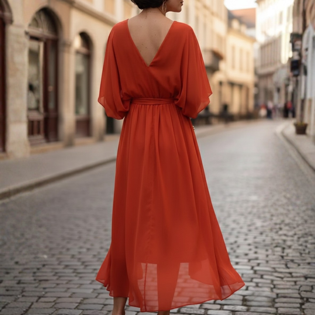 Maxi Dress Short Sleeve Chiffon Womens