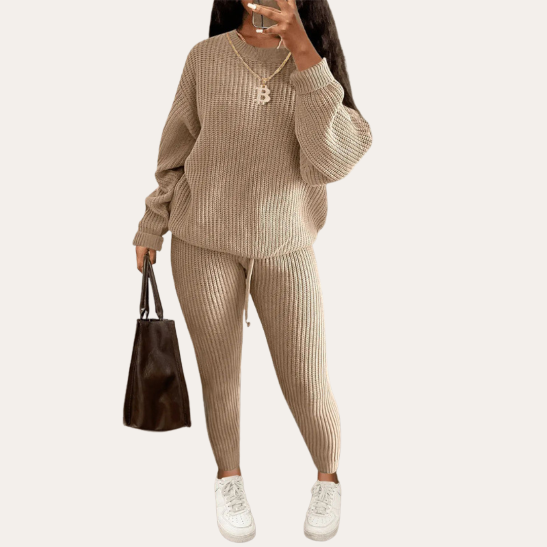 Damen Strick Zweiteiler Pullover Hose Freizeit Set | Vestea