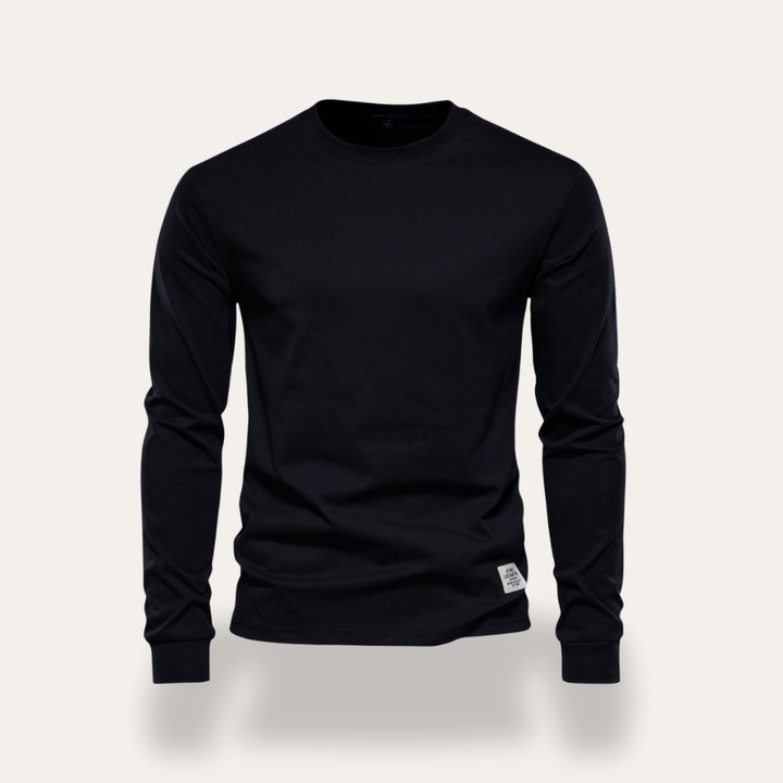 Herren Langarmshirt Rundhals Basic Freizeit Stretch | Vestea