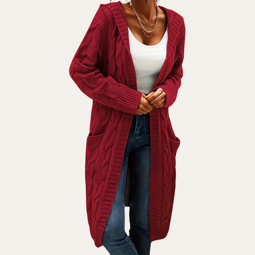 Damen Strickcardigan mit Kapuze und Taschen | Vestea