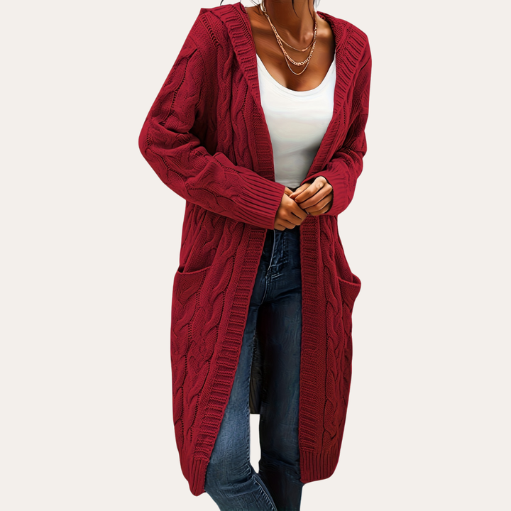 Damen Strickcardigan mit Kapuze und Taschen | Vestea