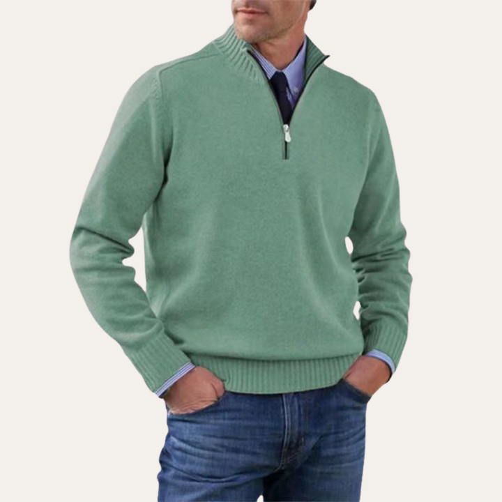 Herren Strickpullover mit Reißverschluss Stehkragen Baumwollmix Freizeitmode | Vestea