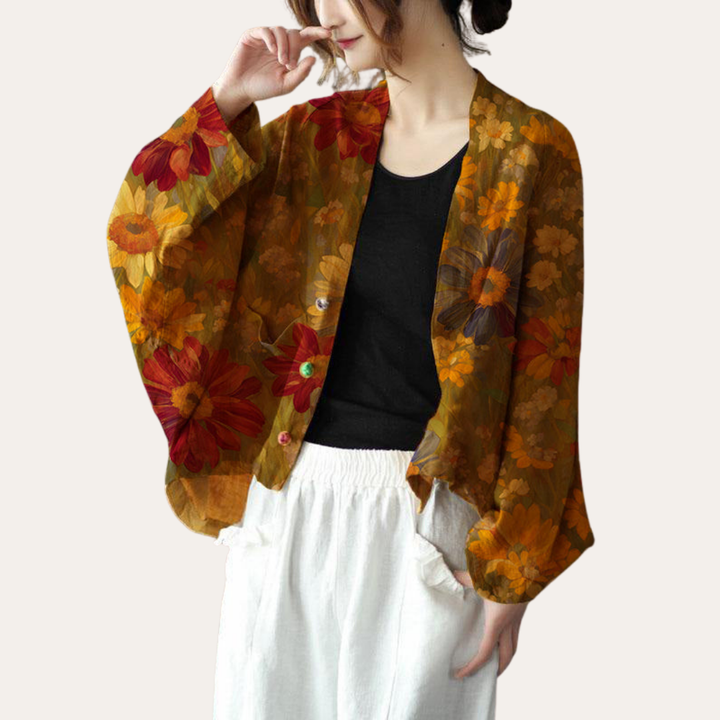 Damen Leinen Bluse Kimono Style Oversize Cardigan Langarm Jacke | Vestea