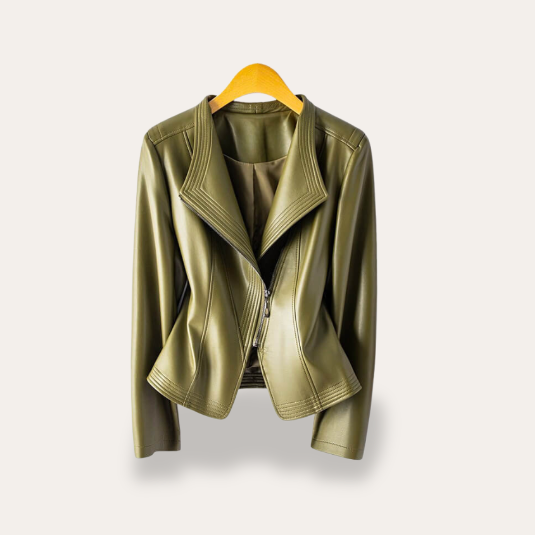 Damen Lederjacke mit Reißverschluss und Kragen | Vestea