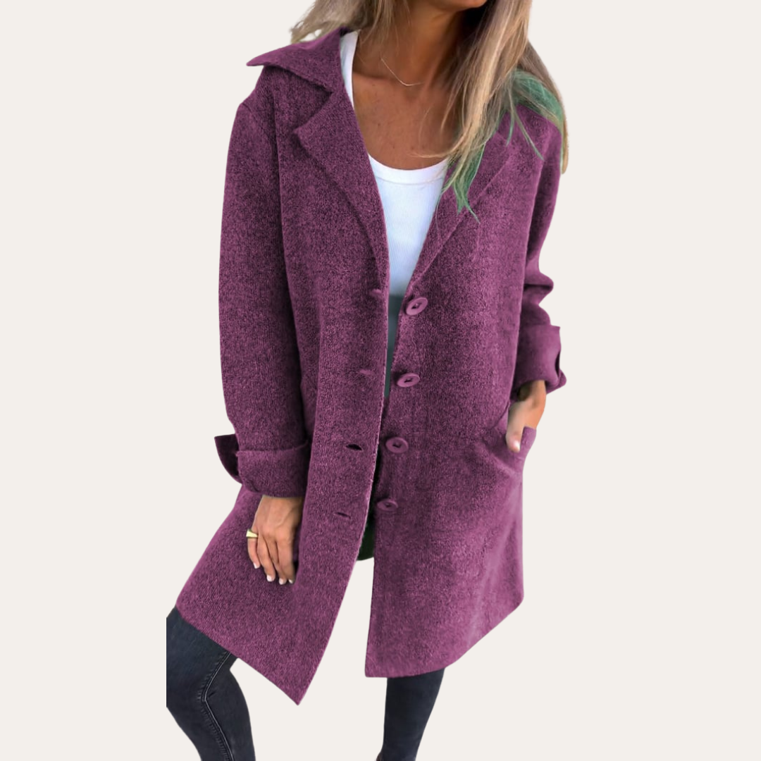 Damen Strickmantel Knielang mit Knöpfen Freizeit Herbstmantel | Vestea